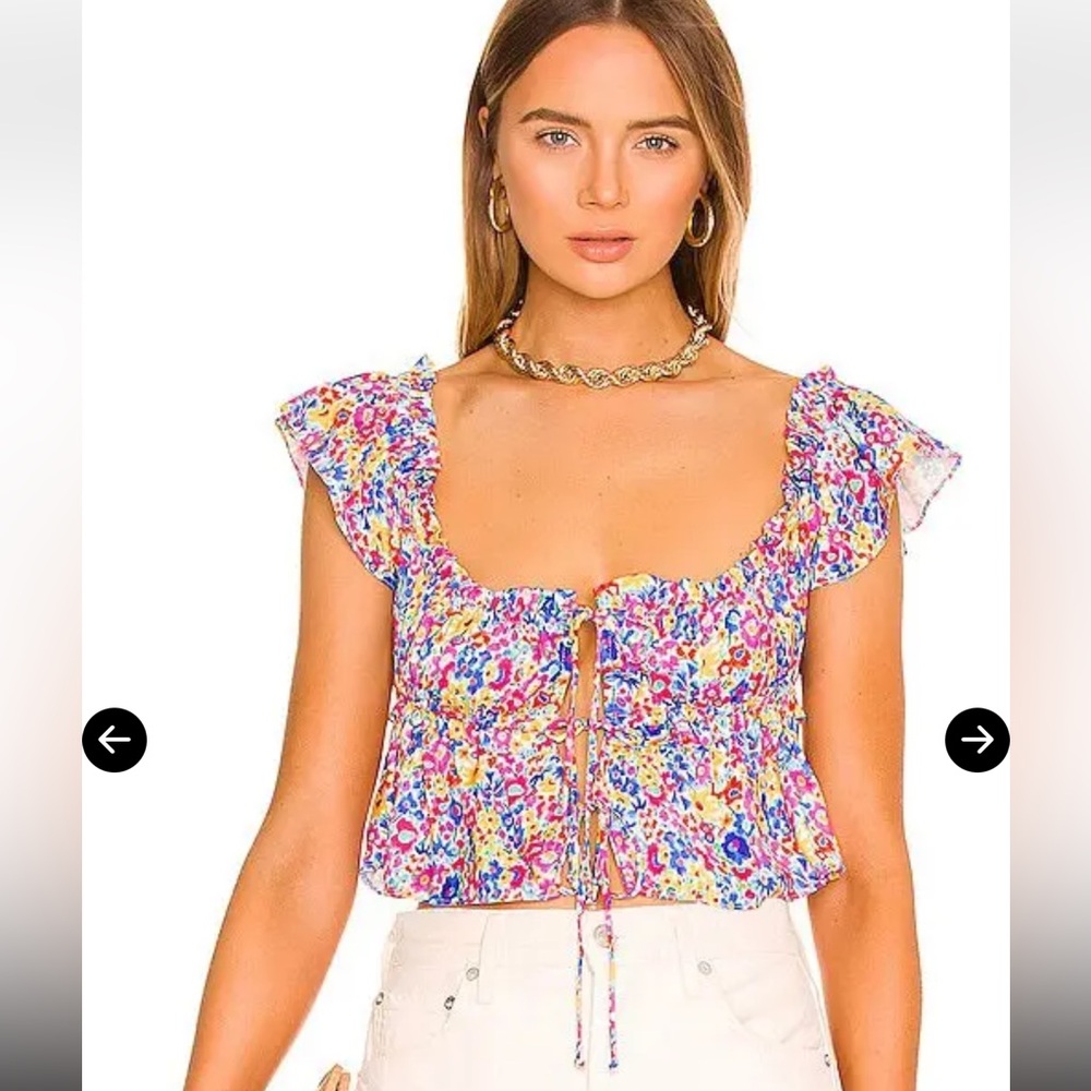For Love and Lemons Sasha Flower Tie Front Crop Top
